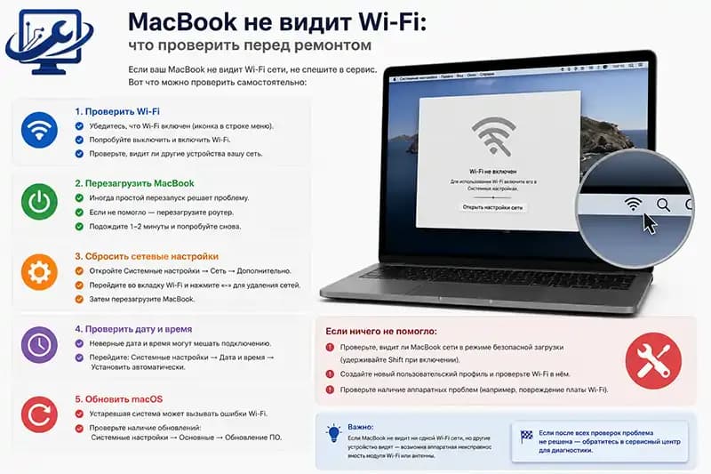 MacBook не видит Wi-Fi: что проверить до ремонта