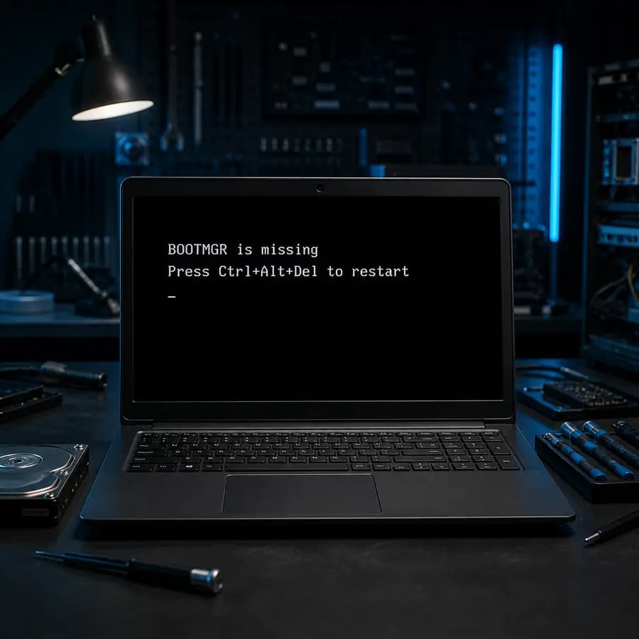 BOOTMGR is missing — ошибка загрузчика Windows на экране ноутбука