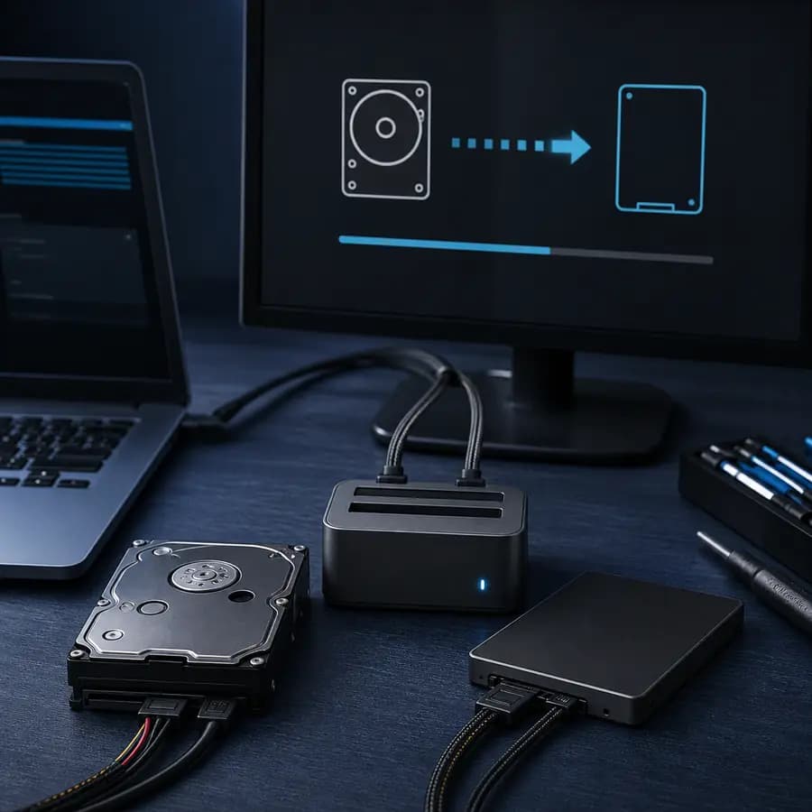 Клонирование Windows на SSD — исходный и новый накопители