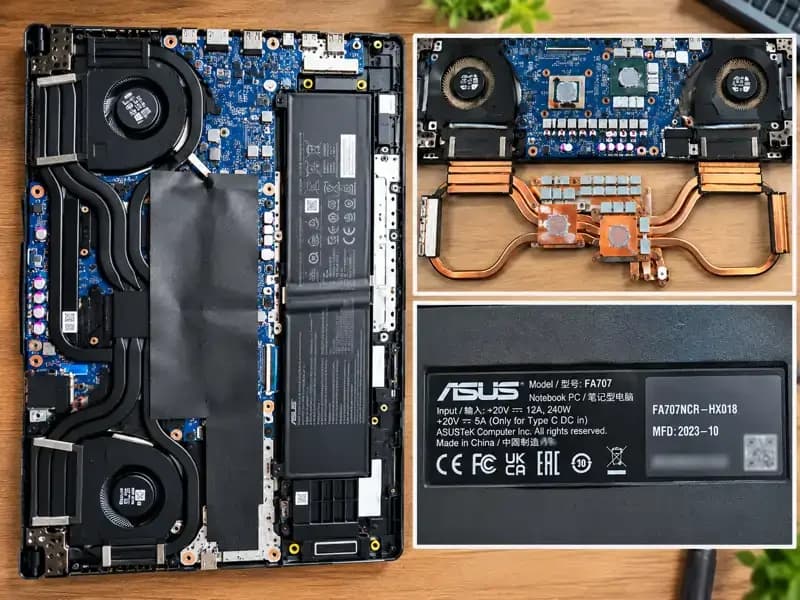 ASUS TUF Gaming A17 FA707 после разборки и чистки системы охлаждения