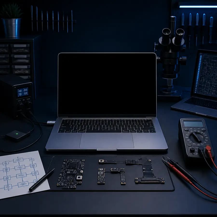 MacBook включается, но нет изображения — ноутбук с работающим питанием и тёмным экраном