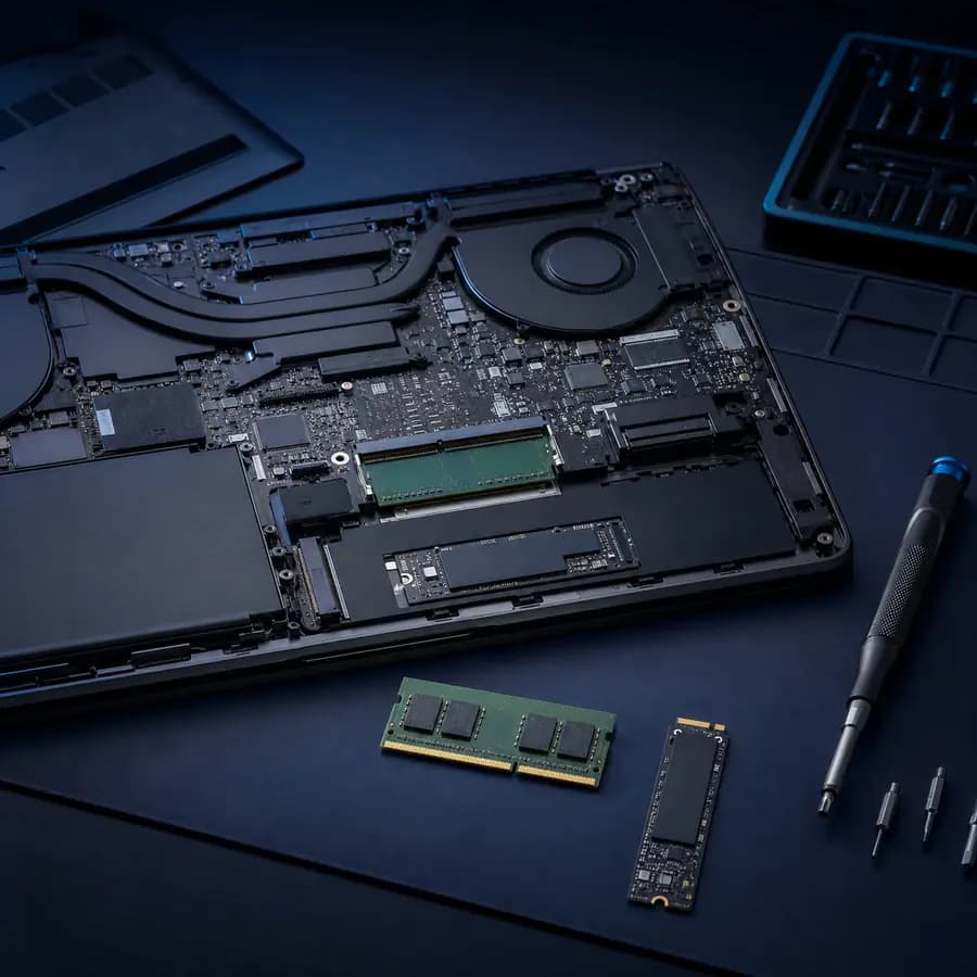 Апгрейд ноутбука — открытый корпус с оперативной памятью и SSD
